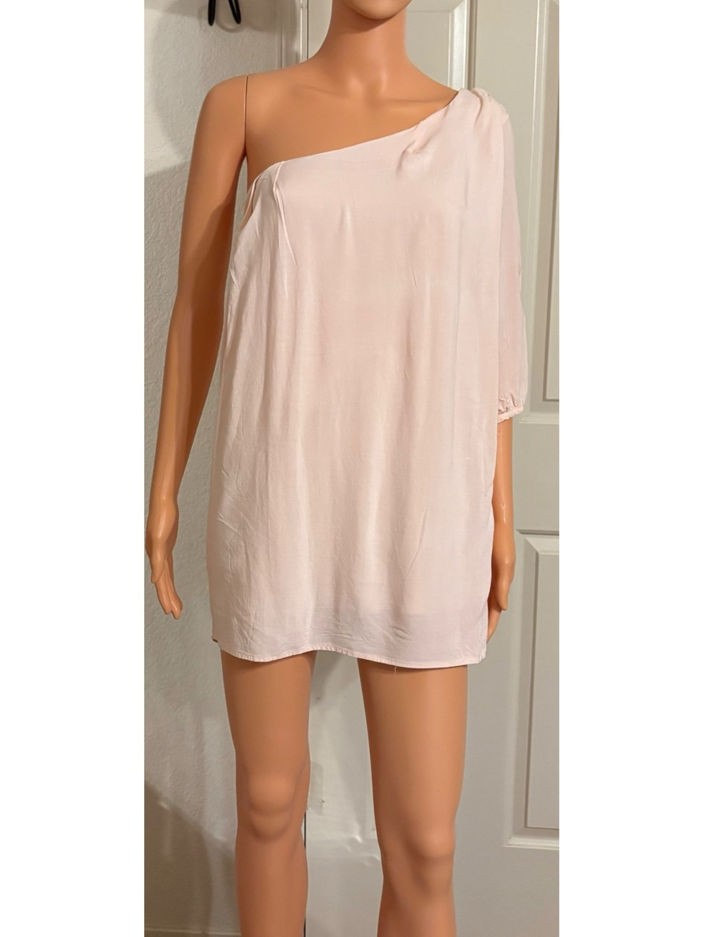 Women's One-Shoulder Dress- Light Blush